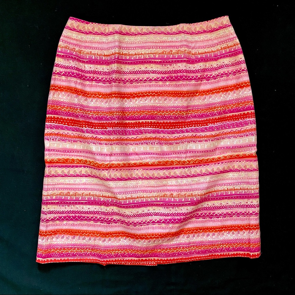 Talbots Pencil Skirt Womens 2P Pink Orange Excellent Geometric Stripe Cotton